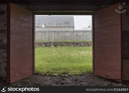 Open doorway of warehouse at Fortress of Louisbourg, Louisbourg, Cape Breton Island, Nova Scotia, Canada