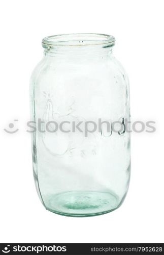 Open empty glass jar isolated on white