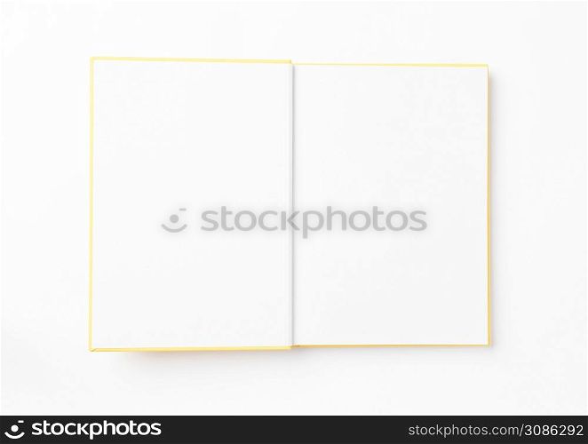 Open empty photo album on white background. Top view. book album on a white background