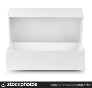 Open empty white box isolated on white background. Open empty white box