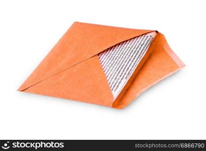 Open envelope with letter writing on white background
