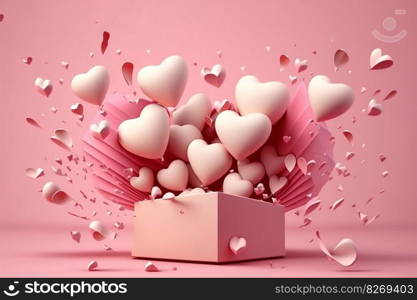 Open explosion red gift box fly hearts and happy mothers day, AI Generative