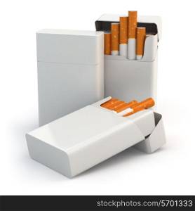 Open full packs of cigarettes isolated on white background. 3d