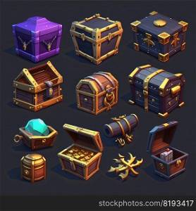 open game treasure chest ai generated. golden pirate, money wooden, old wood open game treasure chest illustration. open game treasure chest ai generated