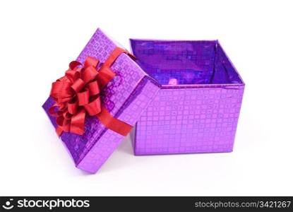 Open gift box with red bow