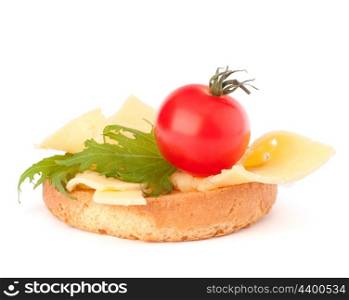 open healthy sandwich with cheese isolated on white background