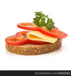 open healthy sandwich with vegetable isolated on white background