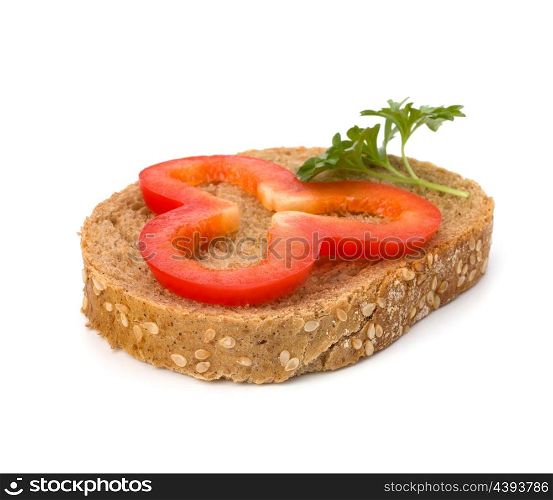 open healthy sandwich with vegetable isolated on white background