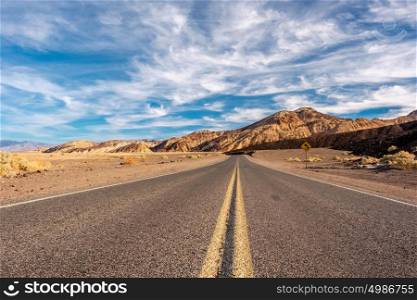 Open highway in Death Valley National Park, California, USA.