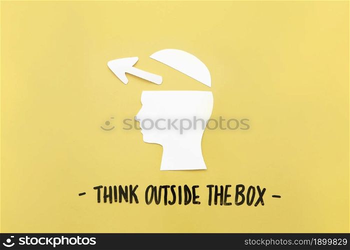 open human brain with arrow symbol near think outside box message. Resolution and high quality beautiful photo. open human brain with arrow symbol near think outside box message. High quality beautiful photo concept