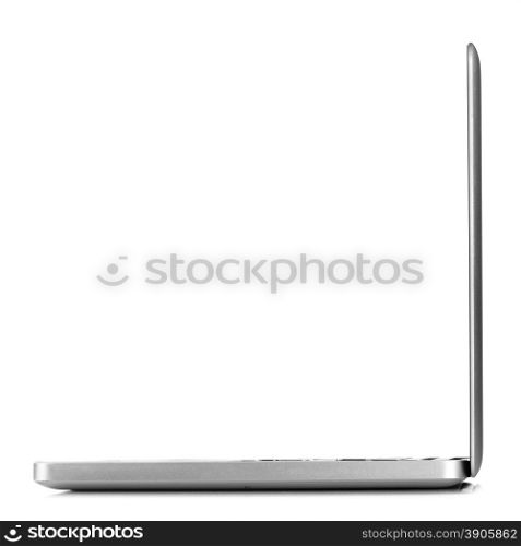 Open laptop isolated on white, side view