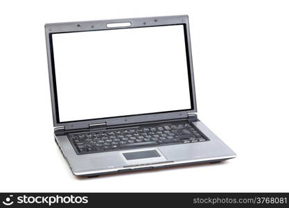 Open laptop showing keyboard and screen isolated on white background