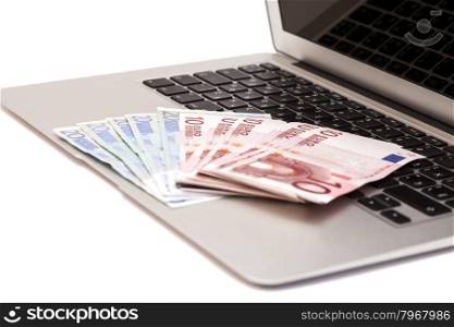 Open Laptop With Euro money isolated