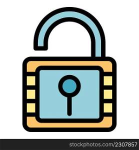 Open lock icon. Outline open lock vector icon color flat isolated. Open lock icon color outline vector