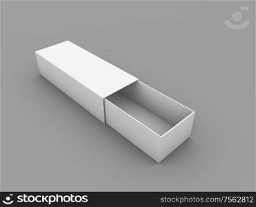Open long box mock up on gray background. 3d render illustration.. Open long box mock up on gray background.