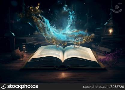 Open magic book. Education dream. Generate Ai. Open magic book. Generate Ai