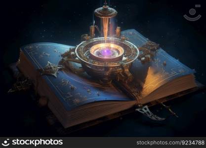 Open magic book mystic. Aged magical. Generate Ai. Open magic book mystic. Generate Ai