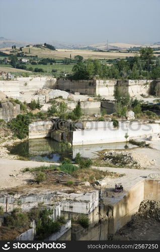 Open mine travertine stone quarry.