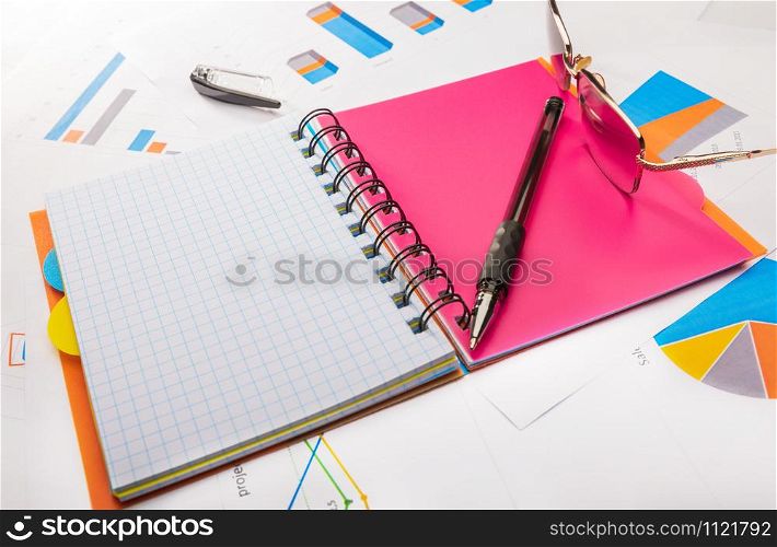 Open notebook with blank pages, business concept.. Open notebook with blank pages, business concept