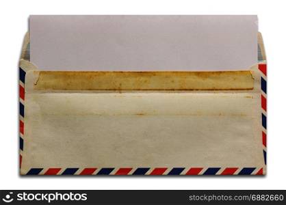 open old airmail envelope with blank letter isolated on white background