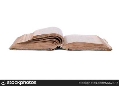 Open old book isolated on white background