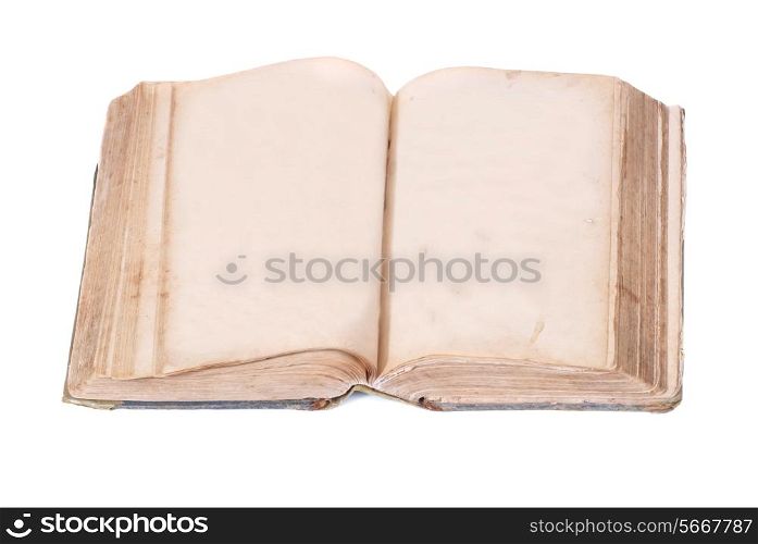 Open old book isolated on white background