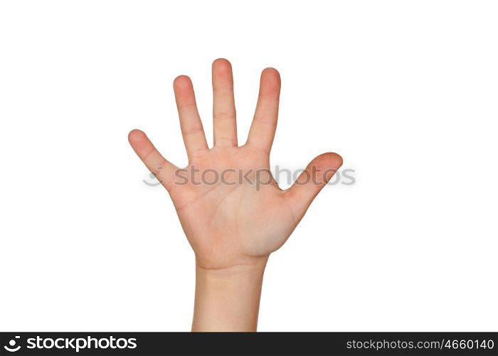 Open palm with five fingers isolated on white background