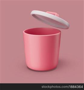 Open plastic bin or trachcan. Simple 3d render illustration on pastel background. Isolated object with soft shadows. Open plastic bin or trachcan. Simple 3d render illustration on pastel background.