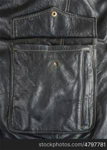 open pocket on the black leather jacket