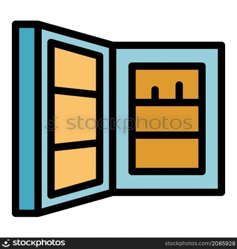 Open refrigerator door icon. outline Open refrigerator door vector icon color flat isolated. Open refrigerator door icon color outline vector