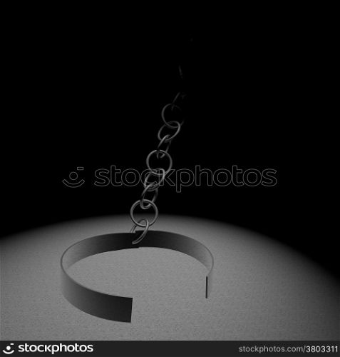 Open ring of chains, symbol of freed prisoner, 3d render