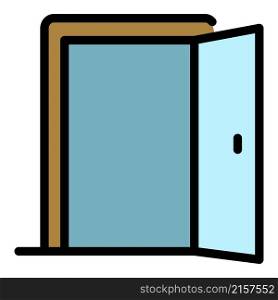 Open room door icon. Outline open room door vector icon color flat isolated. Open room door icon color outline vector