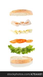 open sandwich, floating sandwich, sandwich with lettuce, tomato, cheese and ham