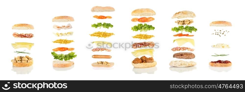 open sandwich, floating sandwich, six different sandwiches floating, sadwiches poster