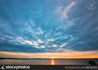 Open sea in town of Grado sunrise view, Friuli Venezia Giulia region, northern Italy