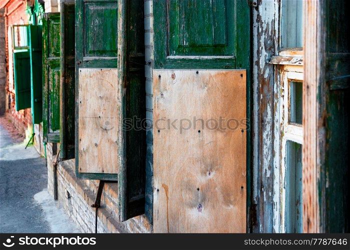 Open Shutters Of Old Wooden House In Astrakhan Russia. Open Shutters Of Old House In Astrakhan Russia