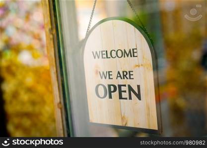 Open sign at restaurant and store