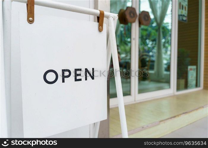 Open sign board. Board or start of opening Welcome entrance of Small business cafe or restaurant and advertising with open sign.