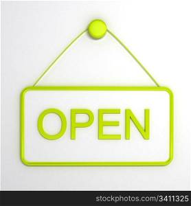 Open sign over white background. Computer generated image