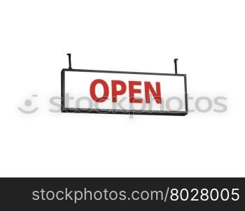 Open signboard on white background, stock photo