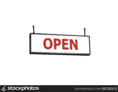 Open signboard on white background, stock photo