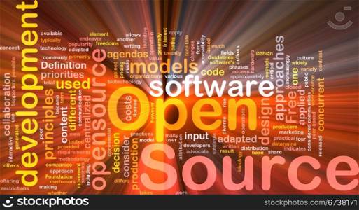 Open source background concept glowing. Background concept wordcloud illustration of open source license glowing light