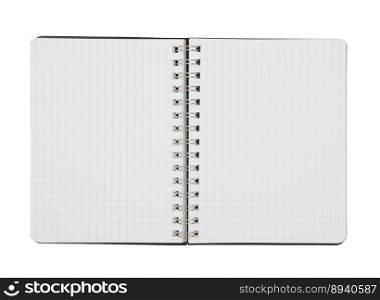 Open Spiral Notebook blank paper isolated on white background.
