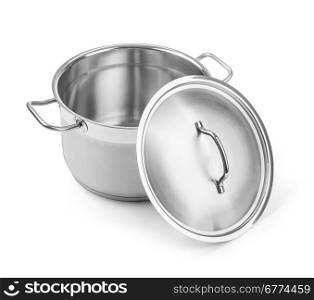 Open stainless steel cooking pot isolated on white with clipping path