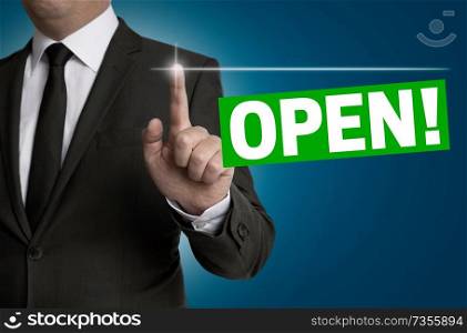 Open touchscreen is operated by businessman concept.. Open touchscreen is operated by businessman concept