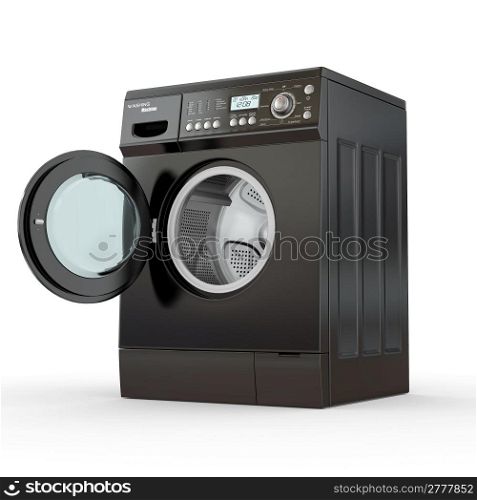 Open washing machine on white background. 3d