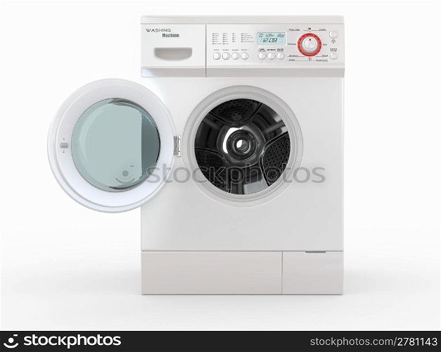 Open washing machine on white background. 3d