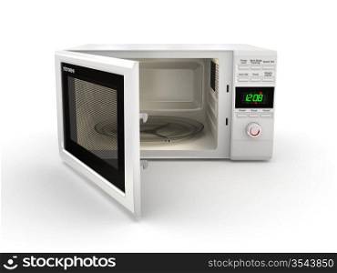 Open white microwave on white background. 3d