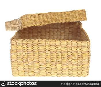 open wicker basket isolated on white background