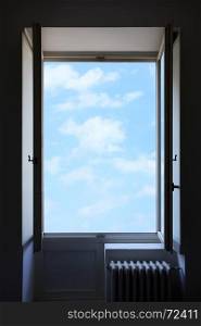 Open window and sky behind